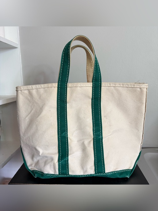 L.L. Bean Handbags - LLBean Vintage 70's/80's Canvas Tote Beige W/ Green Trim Scalloped Tag